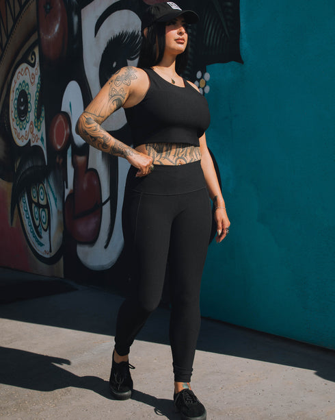 WOMENS RIBBED LEGGINGS - BLACK